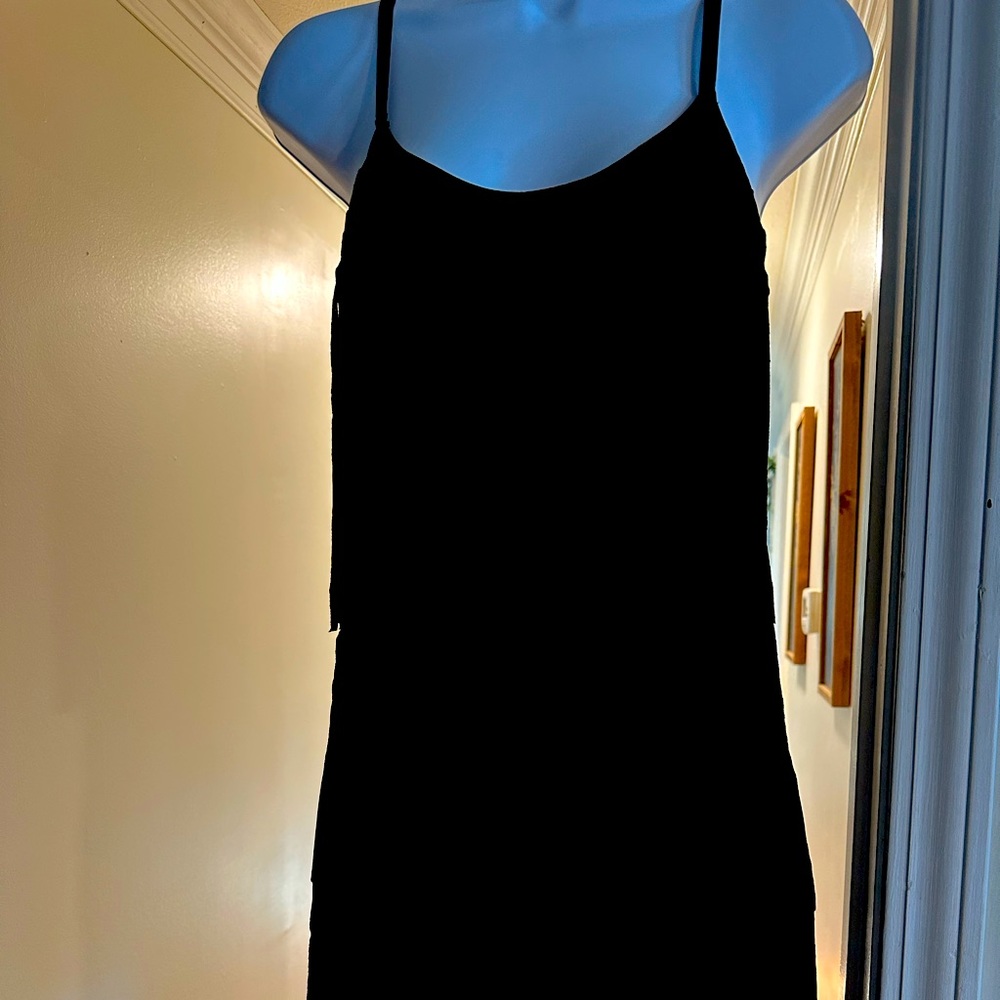 Black fringe mini party dress